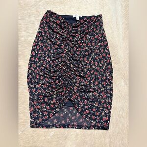 Floral Ruched Skirt Women’s Small Navy Red Mini Stretch Bodycon